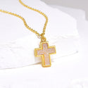 1pc Natural Druzy Crystal Pendant Necklace, Clear AB Cross Drop Small Gemstone Pendant, 18 inch Gold Plated Stainless Steel Chain, GGP20-5