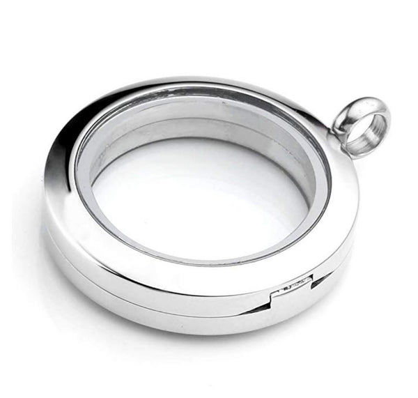 1pc Living Memory Floating Locket Necklace, 30mm Round Glass Open Pendant, 28 Inch Stainless Steel Chain, MCL285
