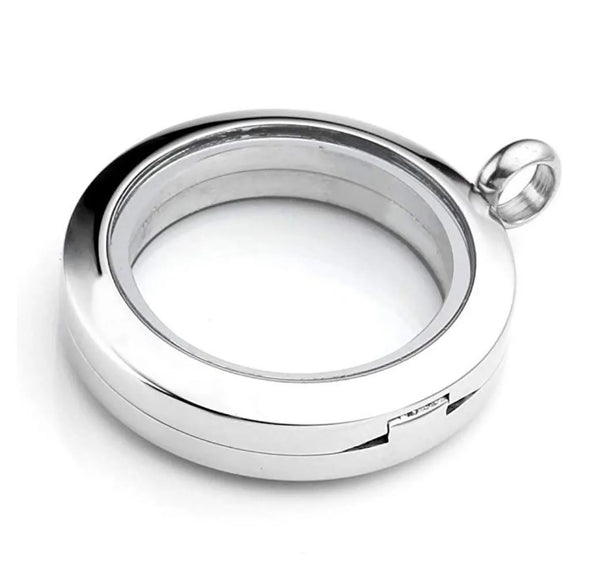 1pc Living Memory Floating Locket Necklace, 35mm Round Glass Open Pendant, 28 Inch Stainless Steel Chain, MCL284