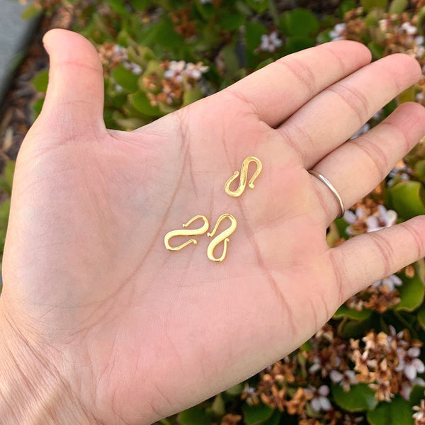 5pcs 925 Sterling Silver S Hooks Clasps, Real 18K Yellow Gold Plated, Size Selections: 12mm/15mm