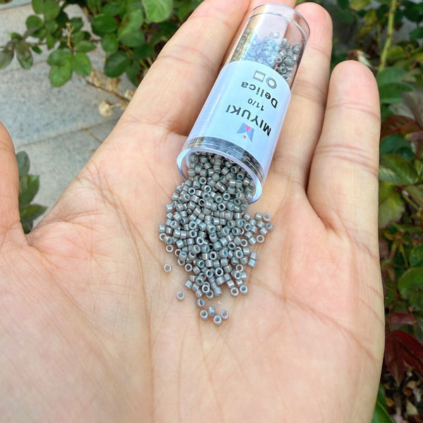 7.5g Miyuki Delica 11/0 Seed Beads, Opaque Light Grey DB652