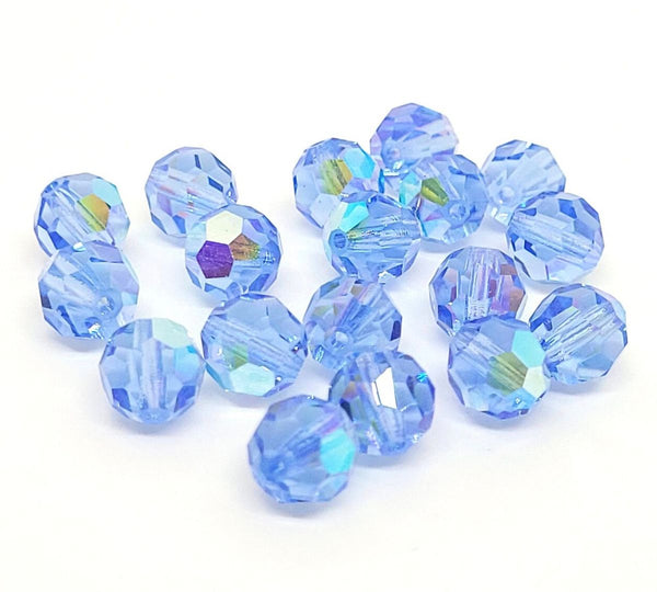 25pcs Adabele Austrian Faceted Round Crystal Beads #5000, Light Sapphire Blue AB, Size Selections: 6mm/8mm