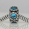 1pc Real 925 Sterling Silver December Birthstone Flower Round Charm Bead, Cubic Zirconia CZ Blue Zircon Gemstone, Compatible with Pandora all Other Charm Bracelets, EC1-N12