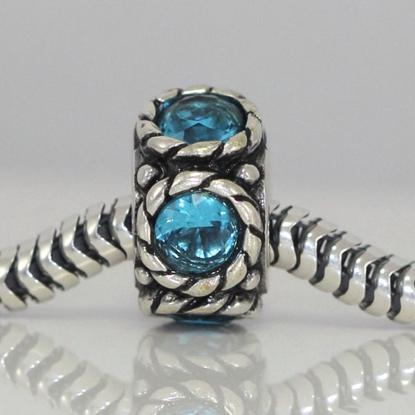 1pc Real 925 Sterling Silver December Birthstone Flower Round Charm Bead, Cubic Zirconia CZ Blue Zircon Gemstone, Compatible with Pandora all Other Charm Bracelets, EC1-N12
