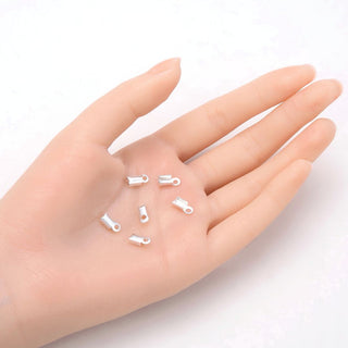 50pcs Tarnish Resistant Fold Over Cord End Crimps, Sterling Silver Plated Brass, Size Selections: 7.3mm/9.3mm