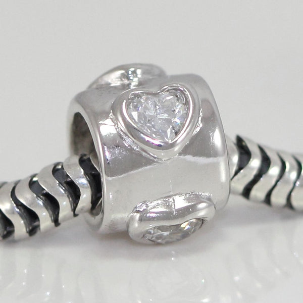1pc Solid 925 Sterling Silver Heart Charm Love You Forever Bead Cubic Zirconia CZ fit All Charm Bracelets Women Men Gift EC271