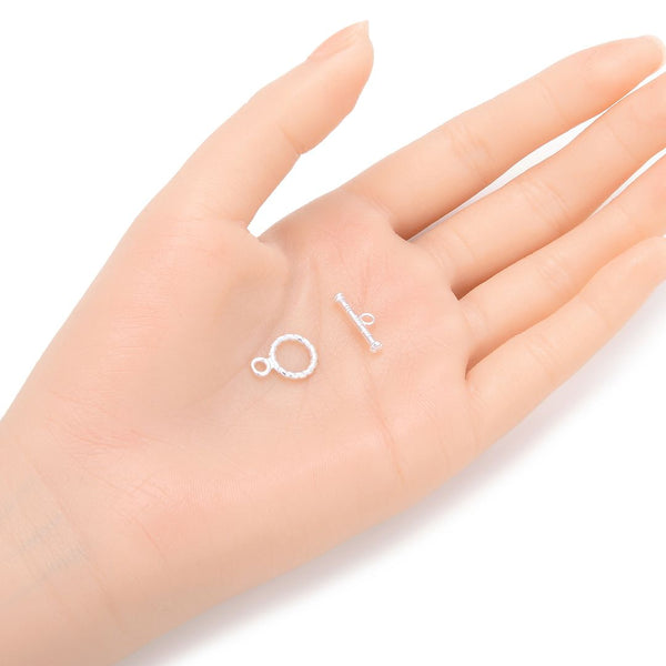 2 Sets 925 Sterling Silver Round Twisted Toggle Clasps, T-Bar Jewelry Closure, 10.5mm (0.41 Inch), SS423