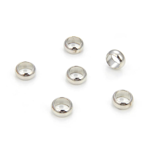 50pcs Large Hole Rondelle Ring Beads, 18k White Gold Plated Brass Metal, 9mm, Hole ID 5mm, CF107-P