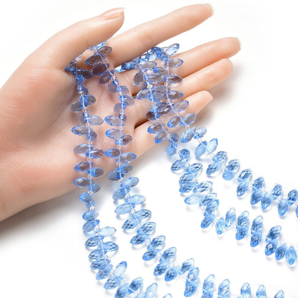 200pcs Creative Club Faceted Teardrop Briolette Crystal Glass Beads, Pendant Drop, Light Sapphire Blue, 12x6mm, Hole ID 1mm, CCT2-14