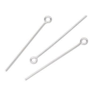 20pcs 925 Sterling Silver Eyepins Eye Pin, 0.4mm/26 Gauge, Length Selections: 25mm/30mm/38mm