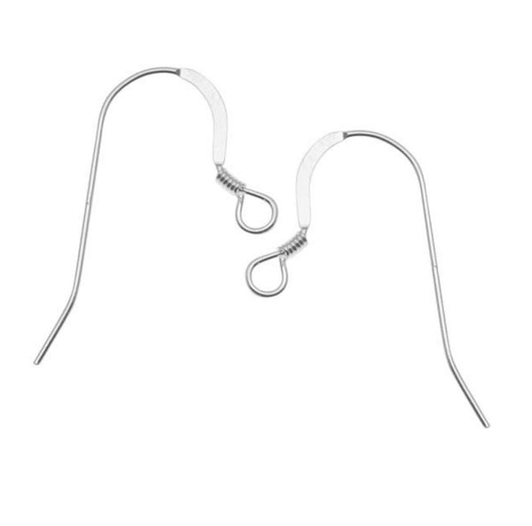 100pcs Flat Fish Earring Hooks Ear Wire, Sterling Silver Plated Brass, 0.7mm/21 Gauge, 18mm Long CF21-1