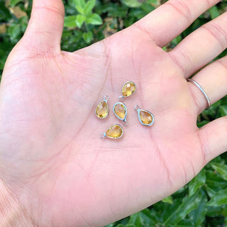 10pcs Grade A November Topaz Teardrop Birthstone Charm Drop, Sterling Silver Plated Brass, Size Selections: 11x7mm, 14x8mm, 16x9mm