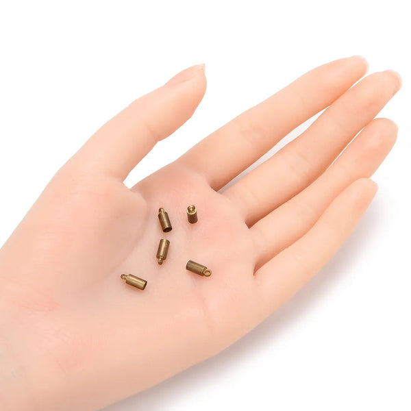 100pcs Tube Cord End Caps, Glue In Endcap Barrel, Antique Bronze Plated Brass, Hole Inner Diameter Selections: 1.5mm/2mm/2.5mm/3mm/3.5mm