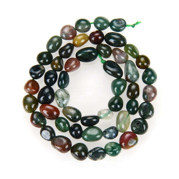 Natural Grade A Indian Agate Gemstone Oval Tumbled Pebble Beads, Irregular, 6mm to 8mm, Hole ID 1mm, 15 Inch/1 Strand, GZ11-53