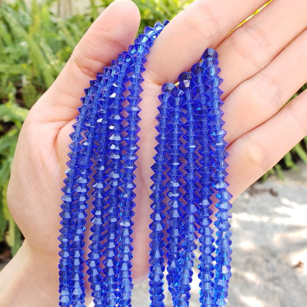 200pcs Creative Club Faceted Flat Bicone Rondelle Crystal Glass Beads #5305, Sapphire Blue, 6x4mm Small, Hole ID 1mm, CC3R613