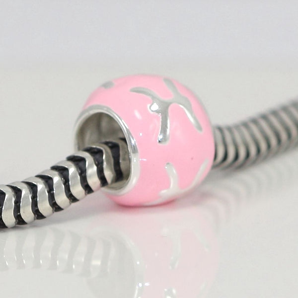 1pc 925 Sterling Silver Pisces Zodiac Sign Bead Charm Pink Enamel, Compatible with Pandora All Other Charm Bracelets, EC52