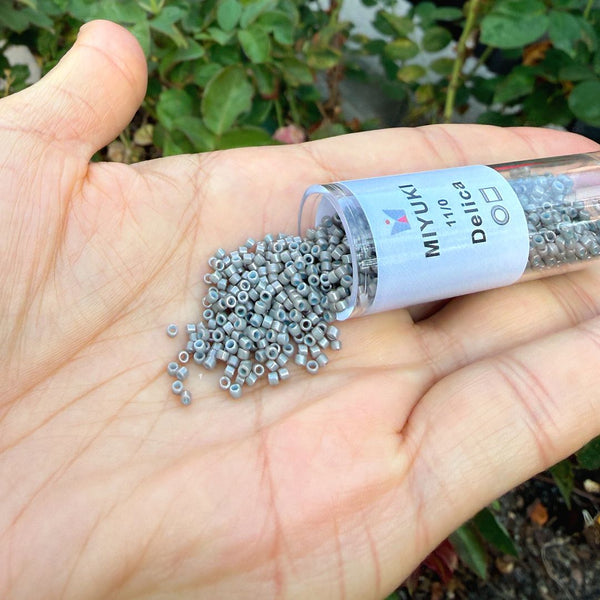 7.5g Miyuki Delica 11/0 Seed Beads, Opaque Light Grey DB652