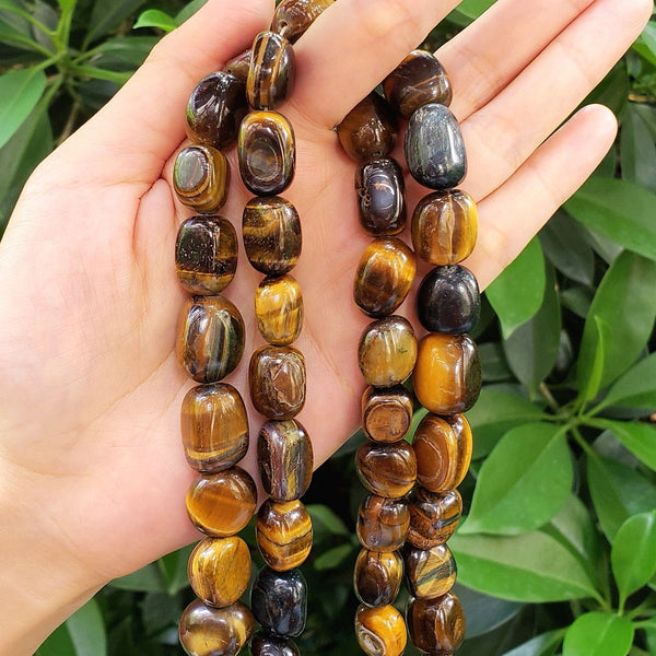 Natural Golden Yellow Tigers Eye Gemstone Tumbled Nugget Beads, Irregular, 10mm-13mm, Hole ID 1mm, 1 Strand/15 Inch, GZ4-11