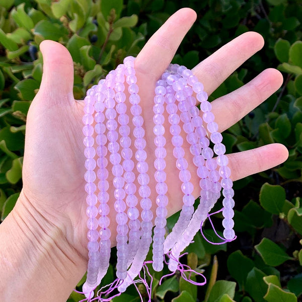 Natural Light Purple Lavender Jade Gemstone Faceted Round Beads, 6mm, Hole ID 0.9mm, 2 Strands/28 Inch Total, GH-E24