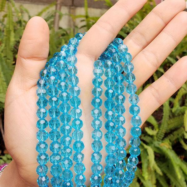 140pcs Creative Club Faceted Round Crystal Glass Beads, Aquamarine Blue, 8mm, Hole ID 1mm, CC2R810