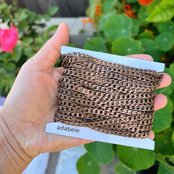 33 Feet Diamond Cut Curb Cuban Chain Link, Raw Copper Uncoated/Unplated, 7.2x5mm, CK10-L2