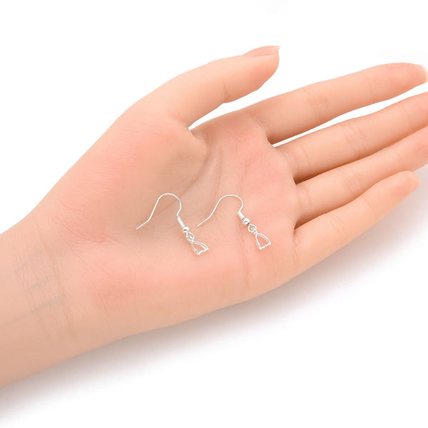 50pcs Fish Earring Hooks with Pinch Bail Clasp, Sterling Silver Plated Brass, 26mm long, 0.7mm/21 gauge, CF74-1