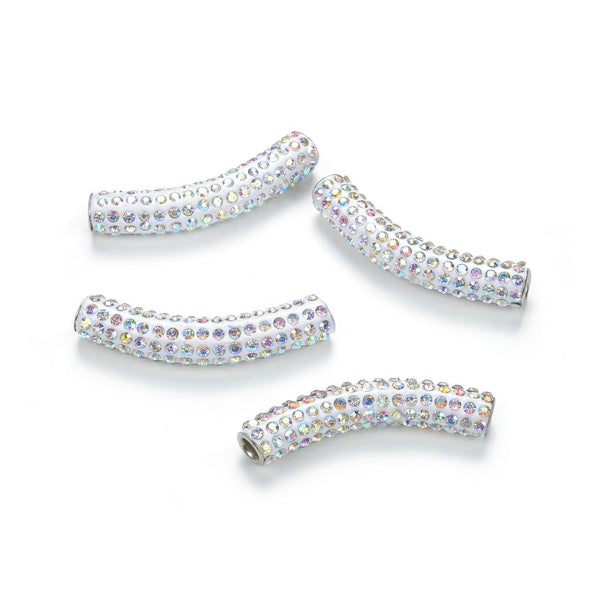 10pcs Adabele Grade A Suncatcher Crystal Rhinestone Pave Polymer Clay Curved Tubes, Clear White AB, 35mm, Hole ID 4mm, DBT-A2