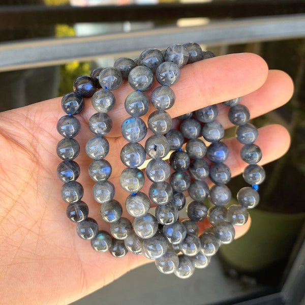 1 Strand Stretch Natural Grade A Labradorite Beaded Gemstone Bracelet, 8mm Bead, Length Selections: 7 inch/7.5 inch/8 inch/8.5 inch