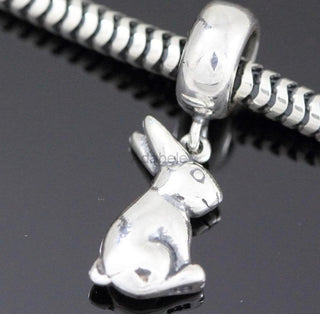 Cute Real Solid Sterling Silver Rabbit Charm Easter Bunny Bead, Compatible with Pandora All...