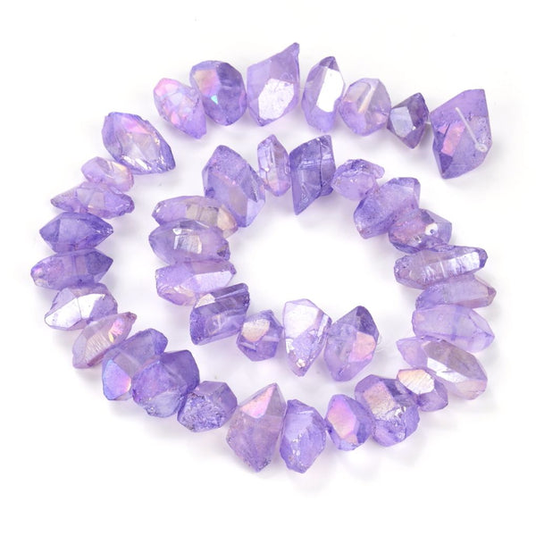 Natural Raw Crystal Quartz Nugget Drilled Gemstone Beads, Violet Tanzanite AB Titanium Coated Stone Nuggets, 15 Inch, GA-B9
