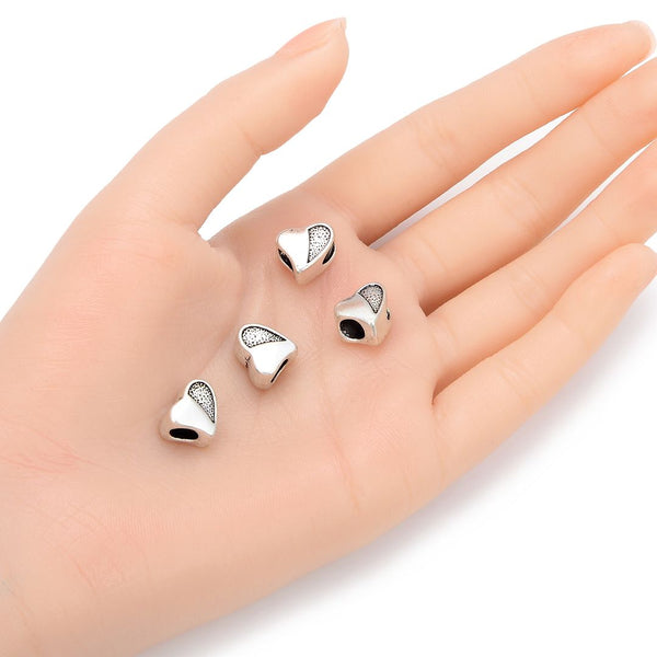20pcs Love Heart Large Hole Beads, Hole ID 4.5mm, Antique Silver, Zinc Alloy Metal, MEC-B7