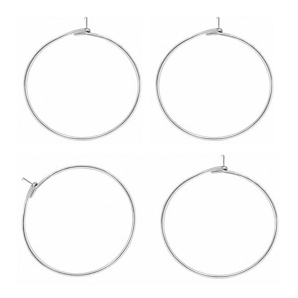 100pcs Round Hoop Circle Loop, Sterling Silver Plated Brass, 0.7mm/21 Gauge, Size Selections: 20mm/30mm/40mm