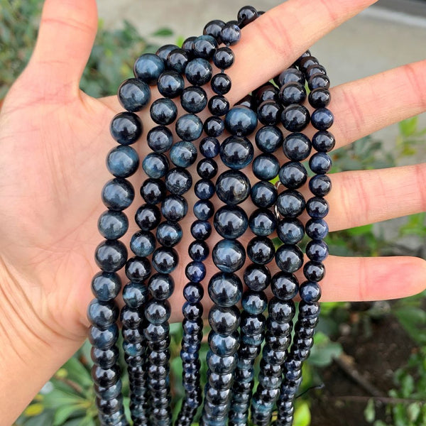 Natural Grade A Blue Tiger Eye Gemstone Round Beads, 15 Inch/1 Strand, Size Selections: 6mm/8mm/10mm