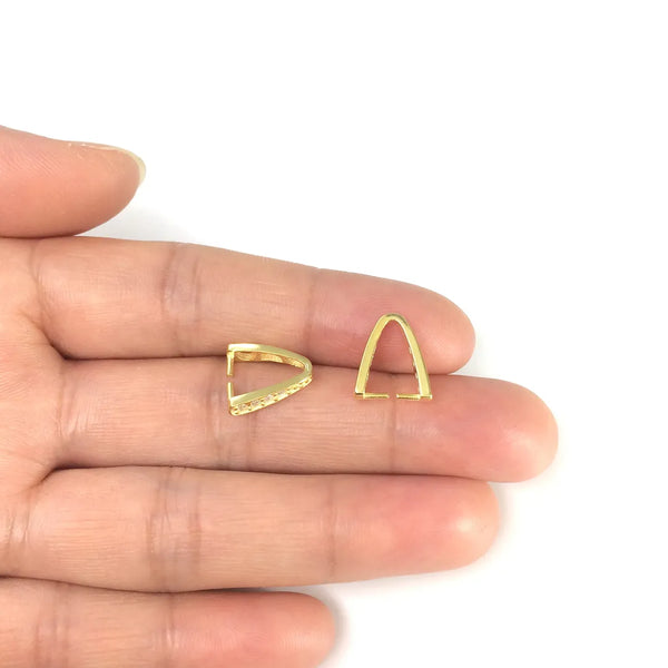 2pcs 925 Sterling Silver Pinch Bail, Pendant Clasp, Real 18K Yellow Gold Plated, Cubic Zirconia CZ, 12.5x11.2mm, SS41-2