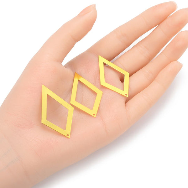 10pcs 41mm Large Rhombus Diamond Links, Tarnish Resistant, 18K Yellow Gold Plated Brass, BFW-A19