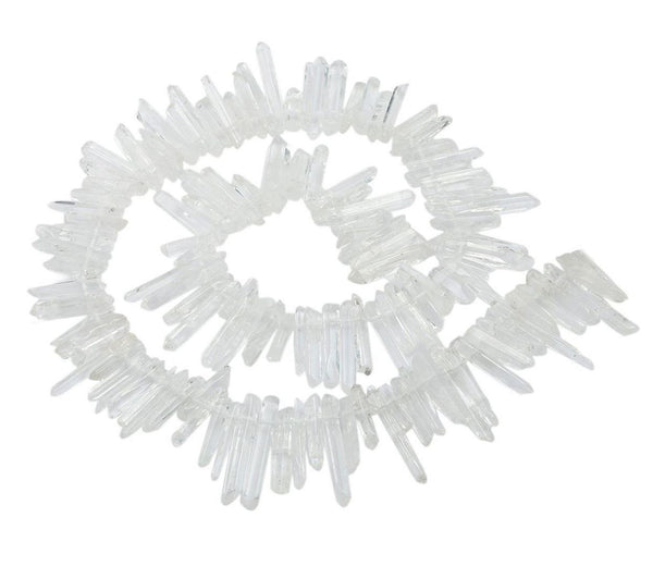 1 Strand Natural Raw Clear Crystal White Quartz Gemstone Bead Sticks, Small Drilled Stone Points, 15 Inch, GA1