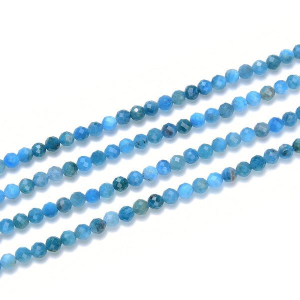 Natural Blue Apatite Gemstone Tiny Small Faceted Round Beads, 4mm, Hole ID 0.6mm, 15 Inch/1 Strand, GK4-6