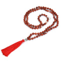 Adabele Premium 108 Mala Bead Tassel Necklace, 8mm Natural Red River Jasper Gemstone, Buddhist Japa Prayer Beaded Jewelry Mala Purple Tassel RGN10