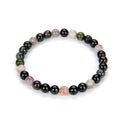 1 Strand Stretch Natural Multi-color Tourmaline Beaded Gemstone Bracelet, 6mm Beads, Length Selections: 7 inch/7.5 inch/8 inch