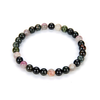 1 Strand Stretch Natural Multi-color Tourmaline Beaded Gemstone Bracelet, 6mm Beads, Length Selections: 7 inch/7.5 inch/8 inch