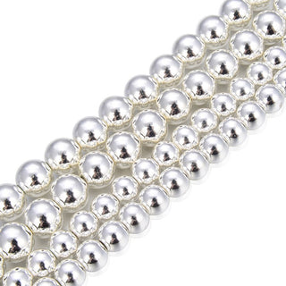 Natural Hematite Gemstone Round Beads, Silver Plated, 15 Inch/1 Strand, Size Selections: 6mm/8mm/10mm
