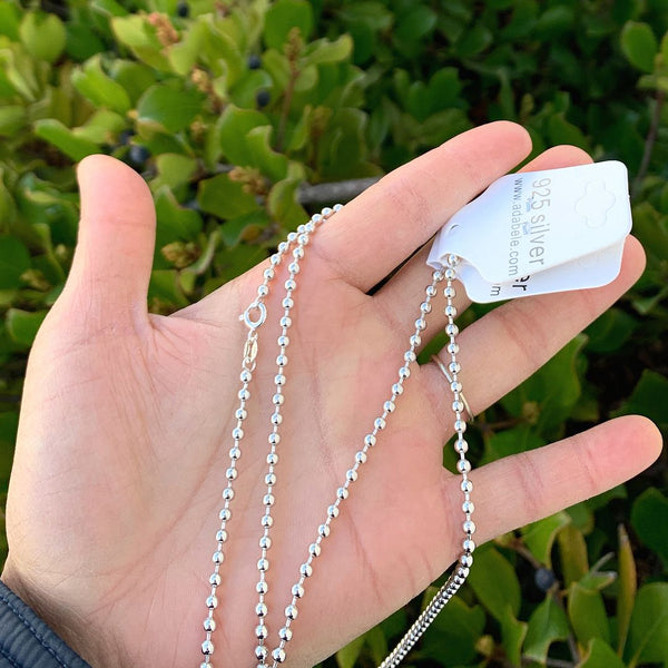 1pc 925 Sterling Silver Ball Link Chain Necklace, Tarnish Resistant Rhodium Plated, 3mm, Thick, Length Selections: 18 inch/20 inch/22 inch