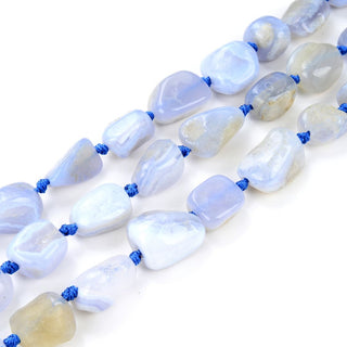 Natural Polished Blue Lace Agate Gemstone Beads, Large Drilled Nugget Chakra Gems Stone Spacer 15 Inch GA-C5