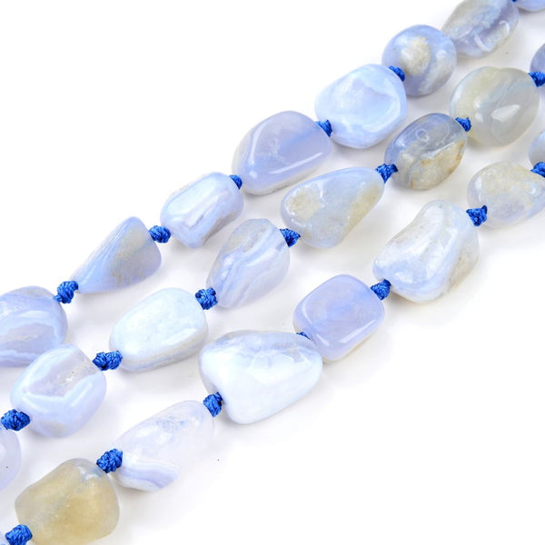 Natural Polished Blue Lace Agate Gemstone Beads, Large Drilled Nugget Chakra Gems Stone Spacer 15 Inch GA-C5