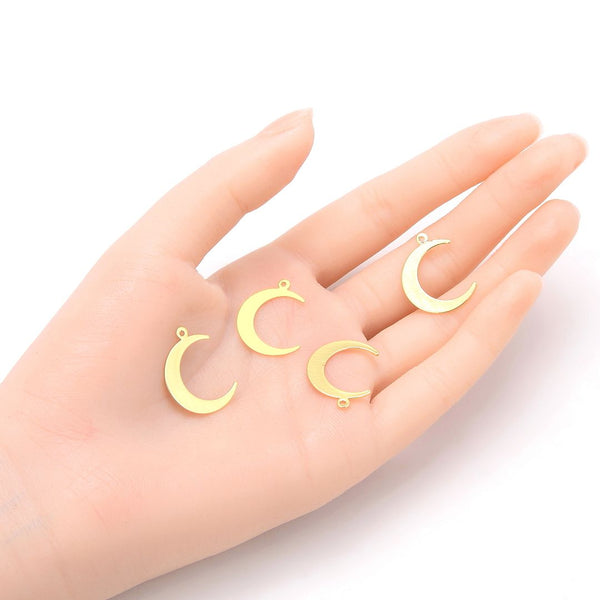 10pcs 22mm Moon Drop Pendants, Tarnish Resistant, 18K Yellow Gold Plated Brushed Brass, BF-C1