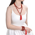 Adabele Premium 108 Mala Bead Tassel Necklace, 8mm Natural Red Carnelian Agate Gemstone, Buddhist Japa Prayer Beaded Jewelry RGN14
