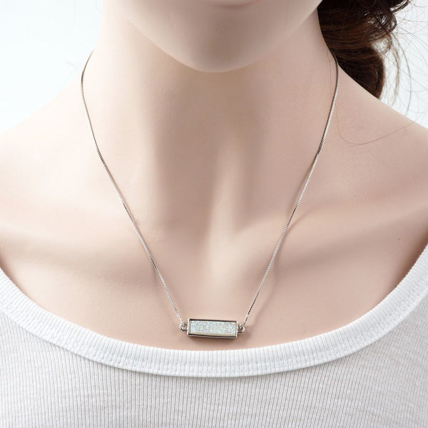 1pc Natural Druzy Crystal Pendant Necklace, Clear AB Bar Gemstone Pendant, 18 inch Stainless Steel Surgical Chain, GGP23-5