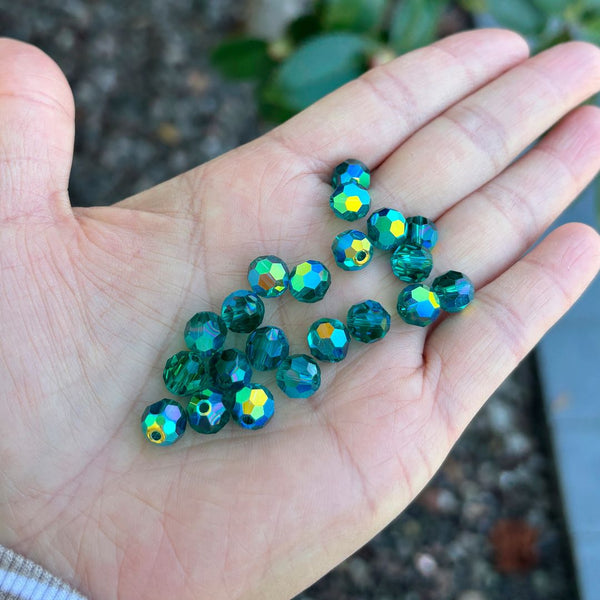 25pcs Adabele Austrian Faceted Round Crystal Beads #5000, Emerald Green AB, Size Selections: 6mm/8mm