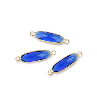 10pcs Grade A September Sapphire Blue Rectangle Bar Birthstone Links, 18K Yellow Gold Plated Brass, 21x7mm, CCP9-G9