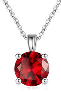 925 Sterling Silver January Birthstone Solitaire Necklace, 8mm/2 Carat Red Garnet Cubic Zirconia CZ, Length Selections: 16 inch/18 inch